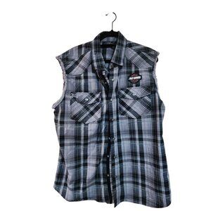 Harley-Davidson Plaid Sleeveless Shirt Snap Front Mens Large